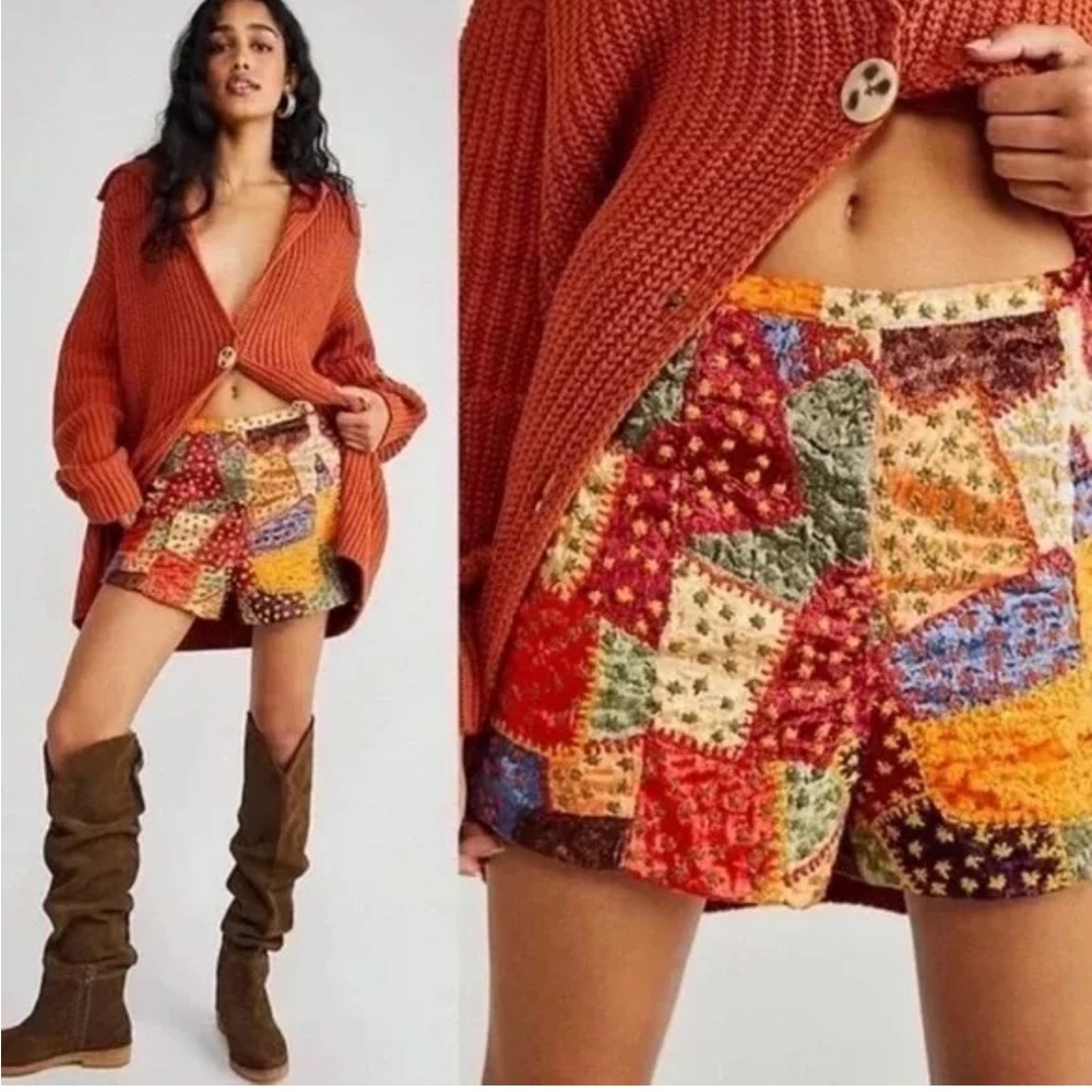 FREE PEOPLE vintage velvet patchwork shorts